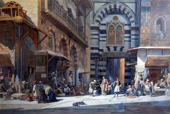 Carl Friedrich Heinrich Werner (1808-1894) Entrance to the Souk, Cairo, 26.5 x 40in.